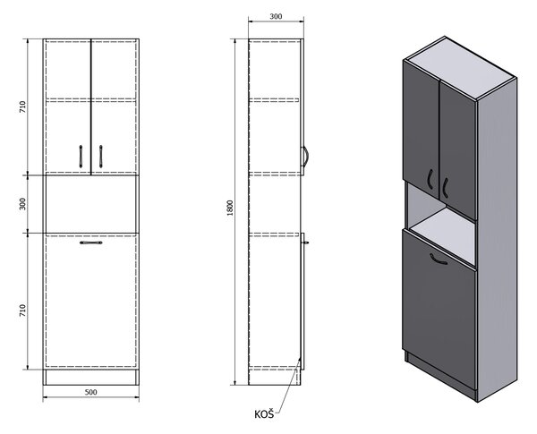 Aqualine Aqualine, SIMPLEX ECO vysoká skříňka s košem 50x180x30cm, SIME510