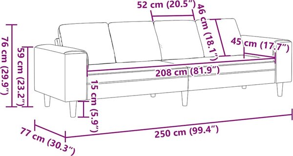 VidaXL Pohovka do obývacího pokoje 250 x 77 x 76 cm Polyester [3335089] Barva: Tmavě zelená
