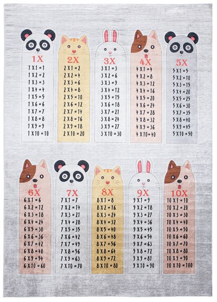Makro Abra Dětský kusový koberec vhodný k praní BAMBINO 2162 Násobilka Zvířátka Pro školáky protiskluzový krémový Rozměr: 80x150 cm