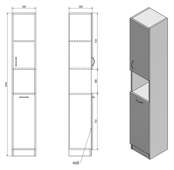 Aqualine Aqualine, SIMPLEX ECO vysoká skříňka s košem 30x180x30cm, SIME310