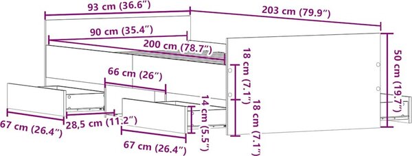 VidaXL Rám postele bez matrace 90x200cm Technické dřevo [3203803] Barva: dub artisan
