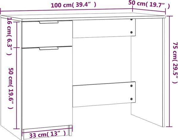 VidaXL Psací stůl 100 x 50 x 75 cm kompozitní dřevo [811499] Barva: Černý dub