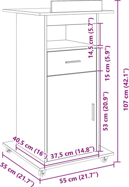 VidaXL Přednáškový pult s kolečky a zásuvkou 55 x 55 x 107 cm [848026] Barva: Bílá