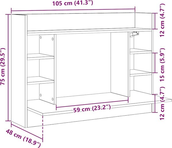 VidaXL Nástěnný psací stůl 105 x 48 x 75 cm kompozitní dřevo [847974] Barva: šedá sonoma