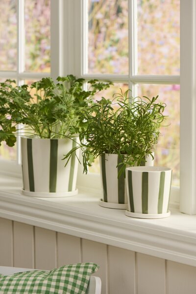Keramický obal na květiny Palermo Green Stripes Ø 11 cm