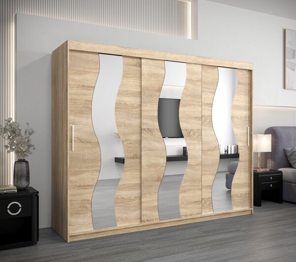 Skříň s posuvnými dveřmi HEDVIKA - šířka 250 cm, dub sonoma