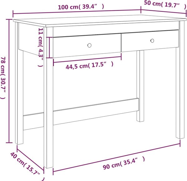 VidaXL Psací stůl se zásuvkami 100x50x78 cm masivní borové dřevo [824644] Barva: Přírodní