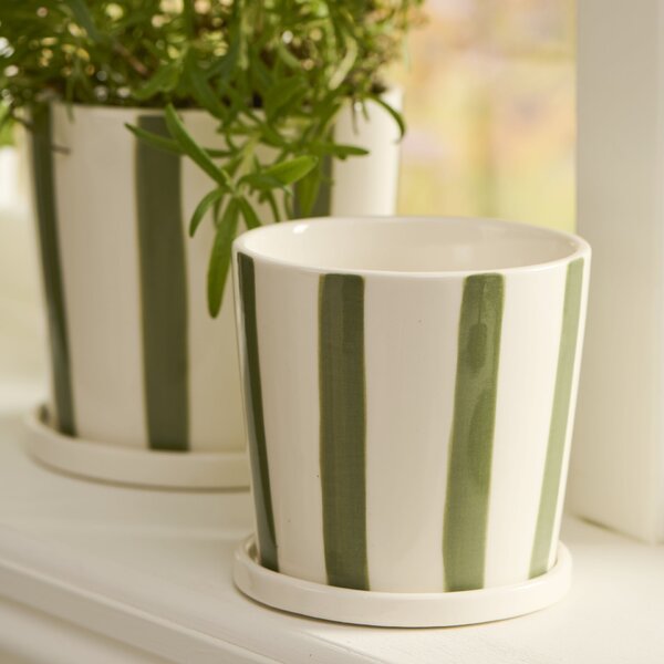 Keramický obal na květiny Palermo Green Stripes Ø 11 cm