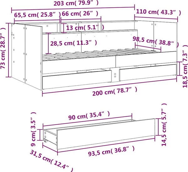 VidaXL Válenda se zásuvkami bez matrace 100 x 200 cm [3280844] Barva: Bílá