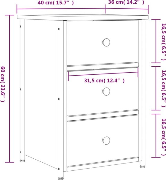 VidaXL Noční stolky 2 ks 40 x 36 x 60 cm kompozitní dřevo [826002] Barva: dub sonoma
