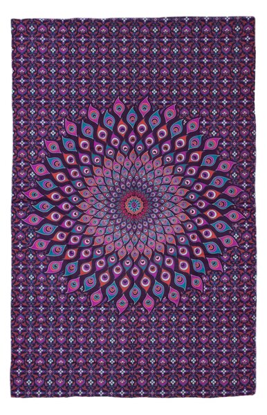 Přehoz na postel růžovo-fialový s Mandalou z pavích per 200x130cm