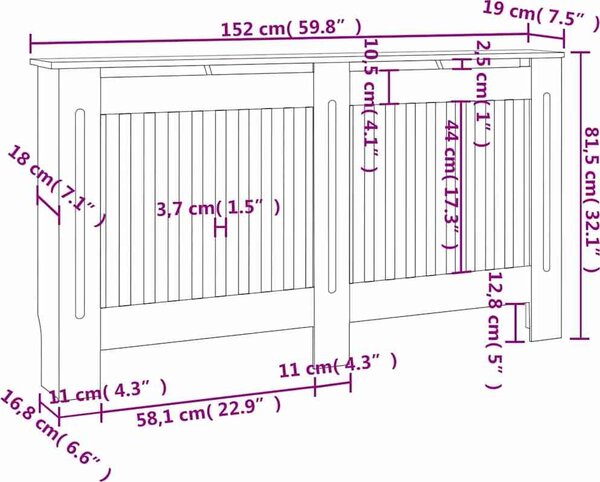 VidaXL Kryt radiátoru 152 x 19 x 81,5 cm Kompozitní dřevo [242190] Barva: Bílá