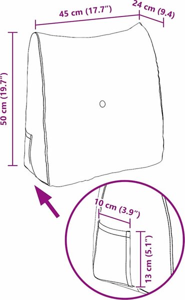VidaXL Polštář na záda 45 x 24 x 50 cm textil [42014365] Barva: Růžová