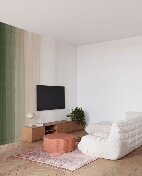 Fototapety Abstraktní minimalistický gradientní potisk se svislými pruhy tmavě zelené, béžové a bílé, Fototapety abstraktní, w08915 : uwalls.cz