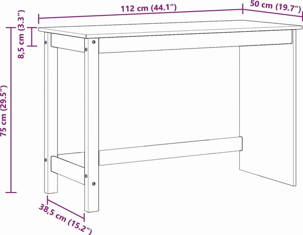 VidaXL Stůl 112 x 50 x 75 cm Masivní borovicové dřevo [42032396] Barva: medová hnědá