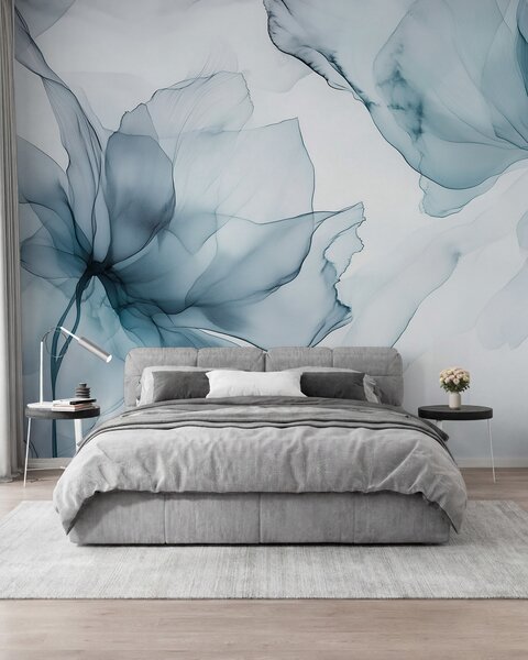 Fototapety Fluidní styl květiny, květinová abstrakce, akvarel, modrá paleta barev , Fototapety akvarel, w03406v2 : uwalls.cz