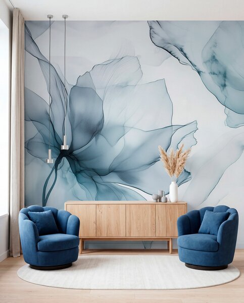 Fototapety Fluidní styl květiny, květinová abstrakce, akvarel, modrá paleta barev , Fototapety akvarel, w03406v2 : uwalls.cz
