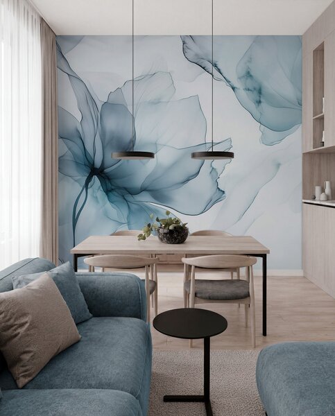 Fototapety Fluidní styl květiny, květinová abstrakce, akvarel, modrá paleta barev , Fototapety akvarel, w03406v2 : uwalls.cz
