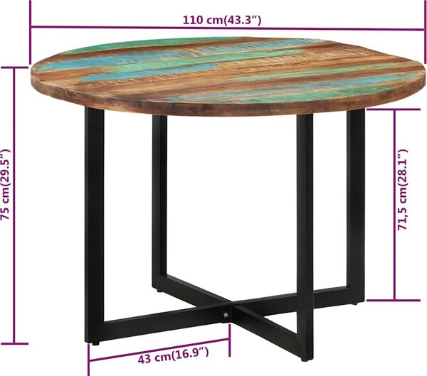 VidaXL Jídelní stůl 110 x 75 cm masivní recyklované dřevo [338480]