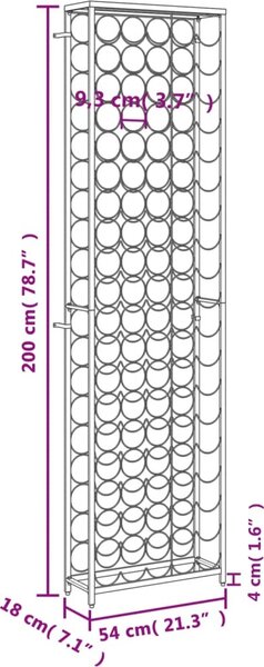 VidaXL Stojan na víno na 95 lahví černý 54 x 18 x 200 cm tepané železo [358368]