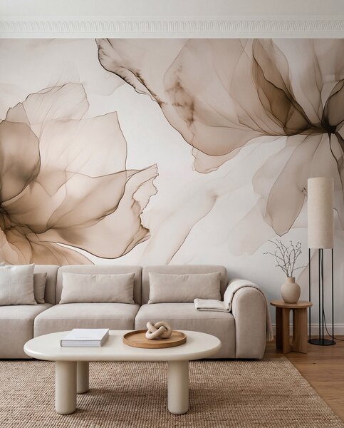 Fototapety Fluidní styl květiny, květinová abstrakce, akvarel, béžová paleta barev , Fototapety akvarel, w03406v3 : uwalls.cz