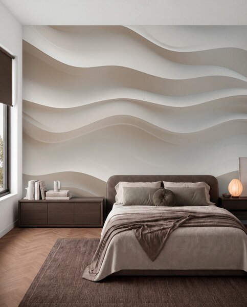 Fototapety 3D bílé a šedé vlny, Fototapety Art deco, w08939 : uwalls.cz