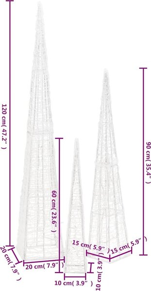 VidaXL Sada akrylových světelných LED kuželů 60/90/120 cm [328971] Barva: Modrá