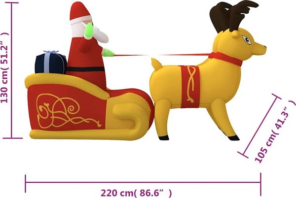 VidaXL Vánoční nafukovací Santa a sobi s LED diodami 130 cm [345330]