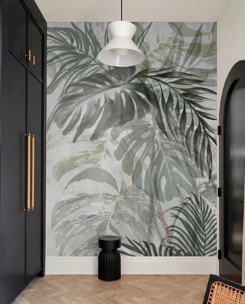 Fototapety Monstera a palmové listy v odstínech zelené a šedé, botanické, tropické listí, rostliny džungle,, Fototapety příroda, w09011 : uwalls.cz