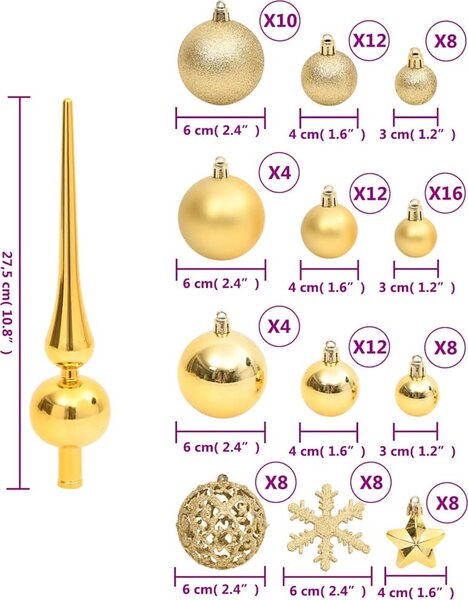 VidaXL 111dílná sada vánočních ozdob polystyren [356109] Barva: Fialová