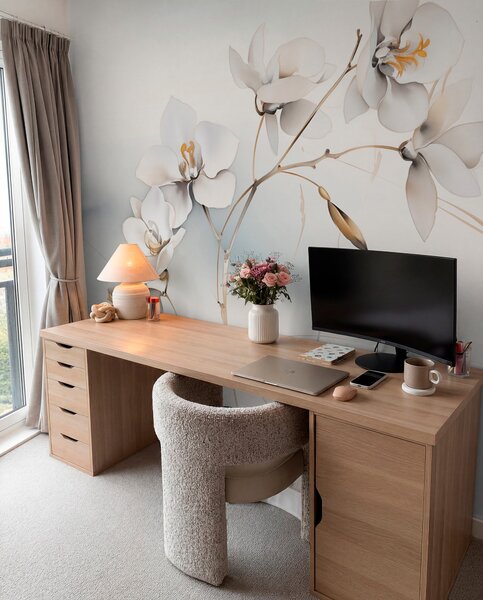 Fototapety Bílá větev orchideje ve stylu akvarelu, Fototapety květiny, w09022 : uwalls.cz