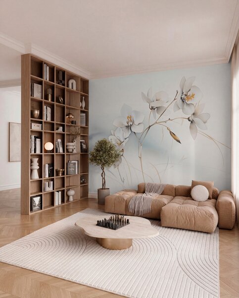 Fototapety Bílá větev orchideje ve stylu akvarelu, Fototapety květiny, w09022 : uwalls.cz