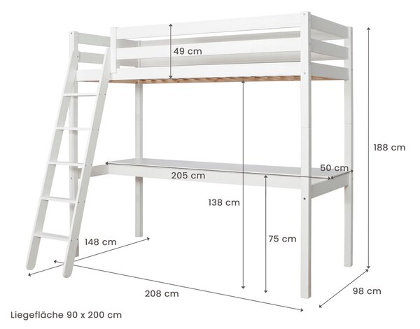 VYSOKÁ POSTEL, 90/200 cm, bílá MID.YOU - Vyvýšené postele, Online Only
