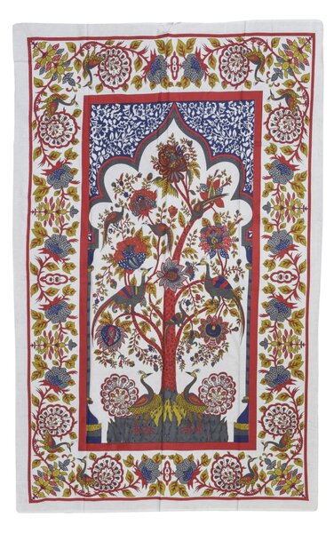 Přehoz s tiskem, barevná Fauna a Flora, bílý podklad 130x210 cm