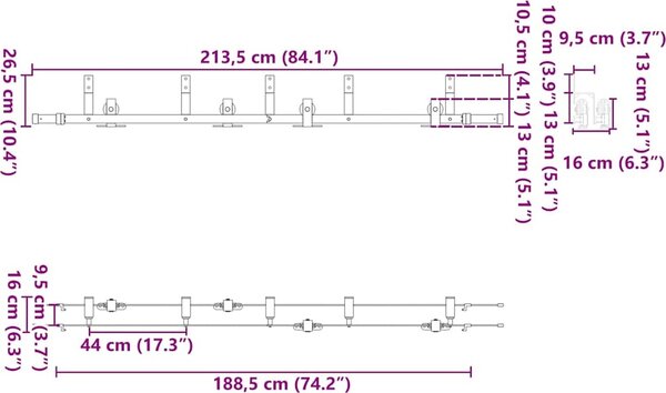 VidaXL Sada příslušenství pro posuvné dveře 213,5 cm ocelová černá [3295732]