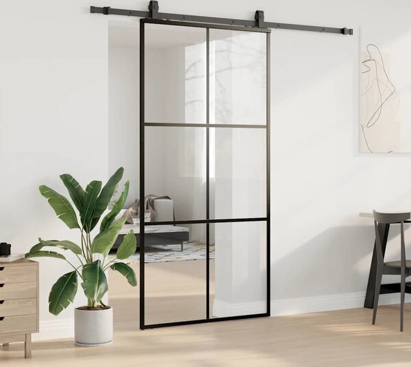 VidaXL Posuvné dveře se sadou kování černé 102x205 cm ESG Glass [3375926]