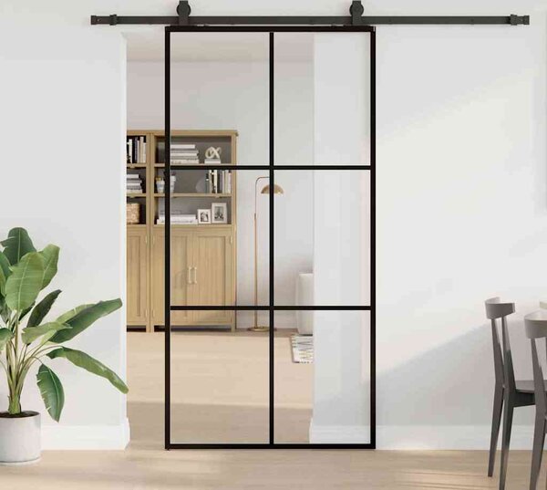 VidaXL Posuvné dveře se sadou kování černé 102x205 cm ESG Glass [3375926]