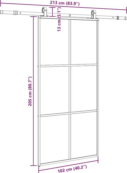 VidaXL Posuvné dveře se sadou kování černé 102x205 cm ESG Glass [3375926]