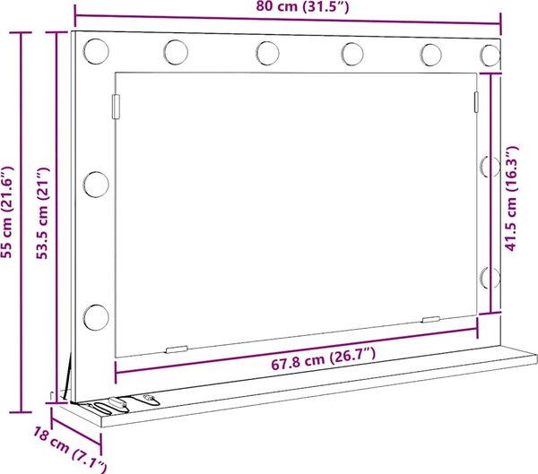 VidaXL Toaletní zrcadlo 80 x 55 x 18 cm Obdélníkový [868293] Barva: Bílá