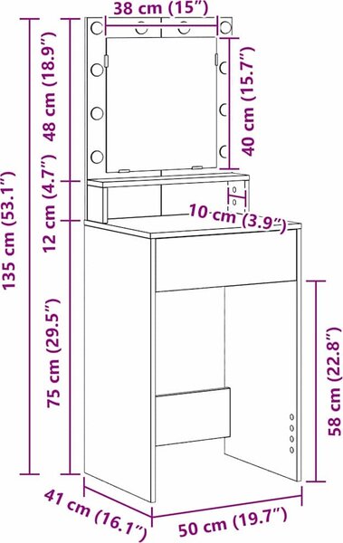 VidaXL Kosmetický stůl 50 x 41 x 135 cm Kompozitní dřevo [865125] Barva: Černý dub
