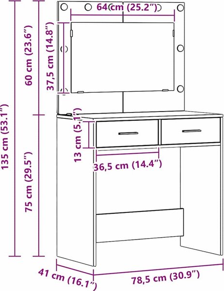 VidaXL Kosmetický stůl 78,5 x 41 x 135 cm Kompozitní dřevo [865036] Barva: Bílá