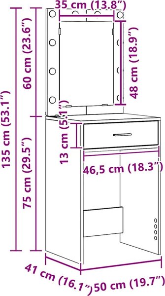 VidaXL Kosmetický stůl 50 x 41 x 135 cm Kompozitní dřevo [865045] Barva: dub sonoma