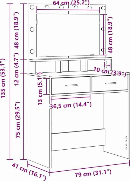 VidaXL Kosmetický stůl 79 x 41 x 135 cm Kompozitní dřevo [865090] Barva: dub sonoma