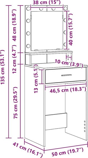 VidaXL Kosmetický stůl 50 x 41 x 135 cm Kompozitní dřevo [865099] Barva: Bílá