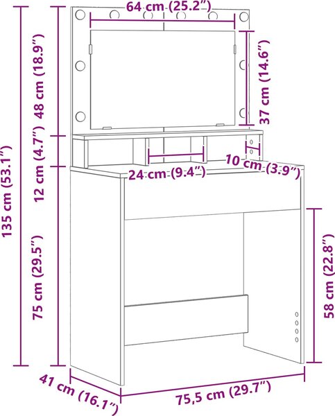 VidaXL Kosmetický stůl 78,5 x 41 x 135 cm Kompozitní dřevo [865109] Barva: Bílá