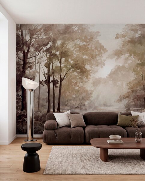 Fototapety Texturovaná lesní krajina, stromy s béžovými a hnědými listy, pastelová paleta barev, Fototapety příroda, w09210 : uwalls.cz