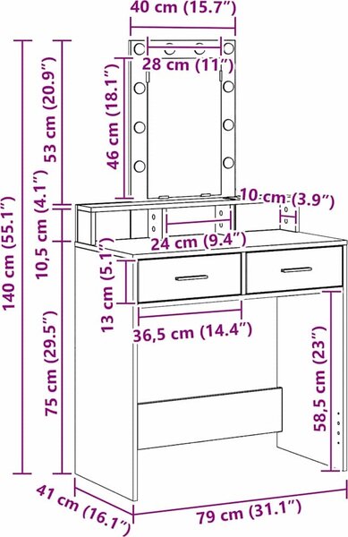 VidaXL Kosmetický stůl 79 x 41 x 140 cm Kompozitní dřevo [865171] Barva: dub artisan