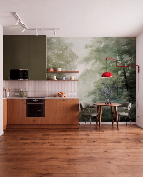 Fototapety Texturovaná lesní krajina, stromy se zelenými listy, pastelová paleta barev, Fototapety příroda, w09210v2 : uwalls.cz