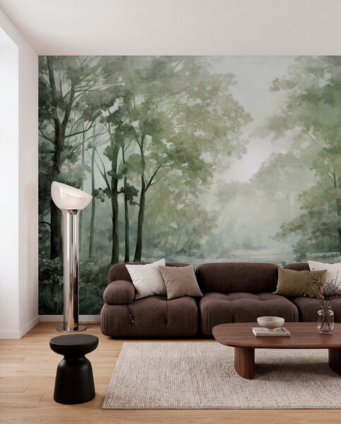 Fototapety Texturovaná lesní krajina, stromy se zelenými listy, pastelová paleta barev, Fototapety příroda, w09210v2 : uwalls.cz