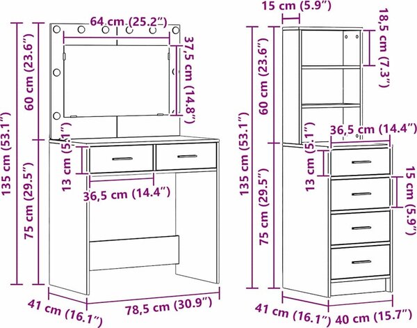 VidaXL Kosmetický stůl Hnědá 78.5 x 41 x 135 cm Kompozitní dřevo [3334198] Barva: Černý dub